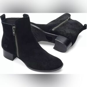Born Landa Suede Leather Double Zip Ankle Booties Black Size 6